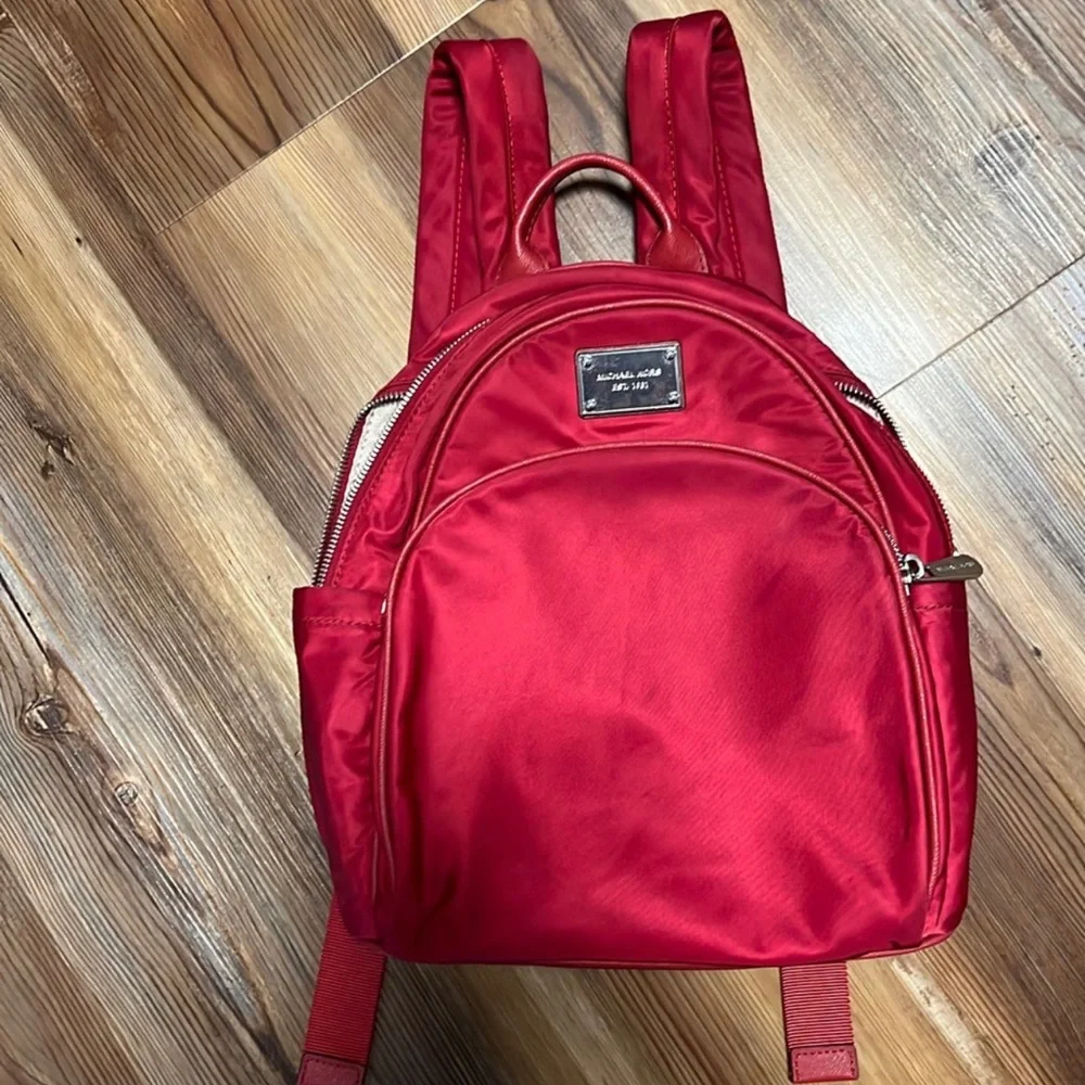 Michael Kors Bright Red Nylon Backpack with Silver Hardware